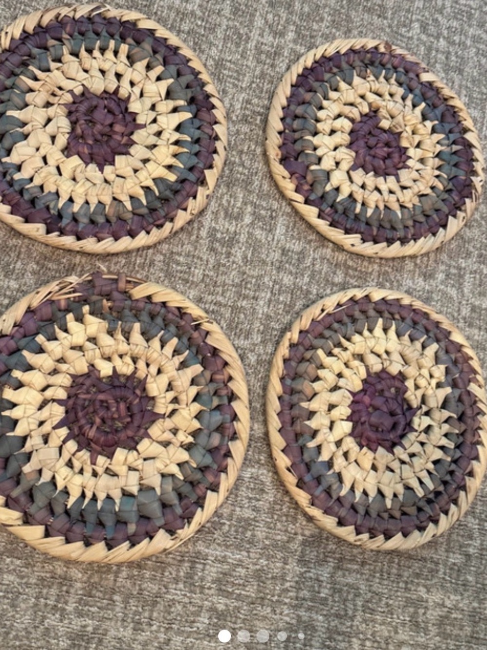 Handwoven Round Rattan Placemats Trivets - Purple, Natural, Gray